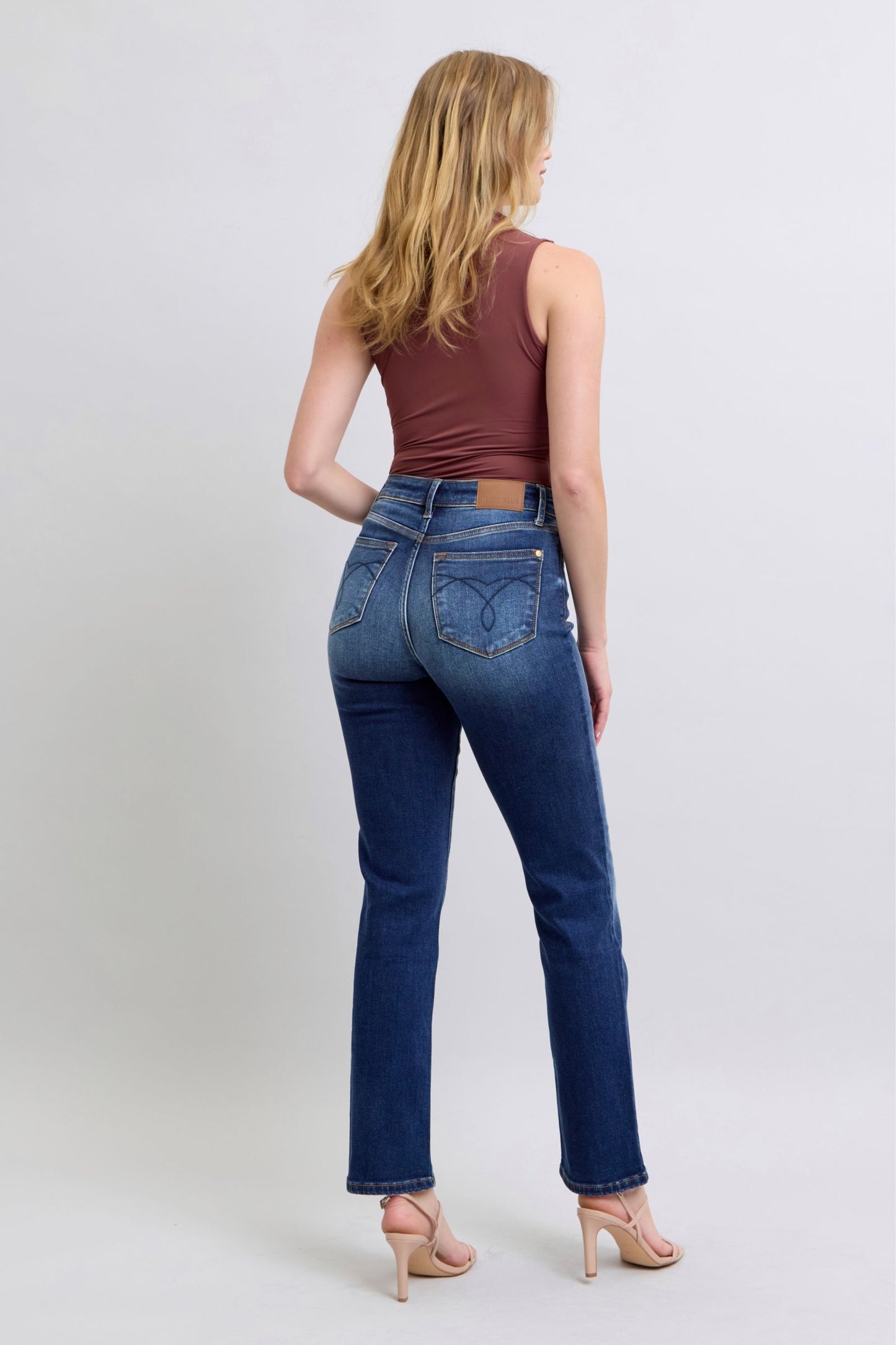 Judy Blue High Rise Waist Zipper Fly Stretch Dark Washed Straight Leg Jeans