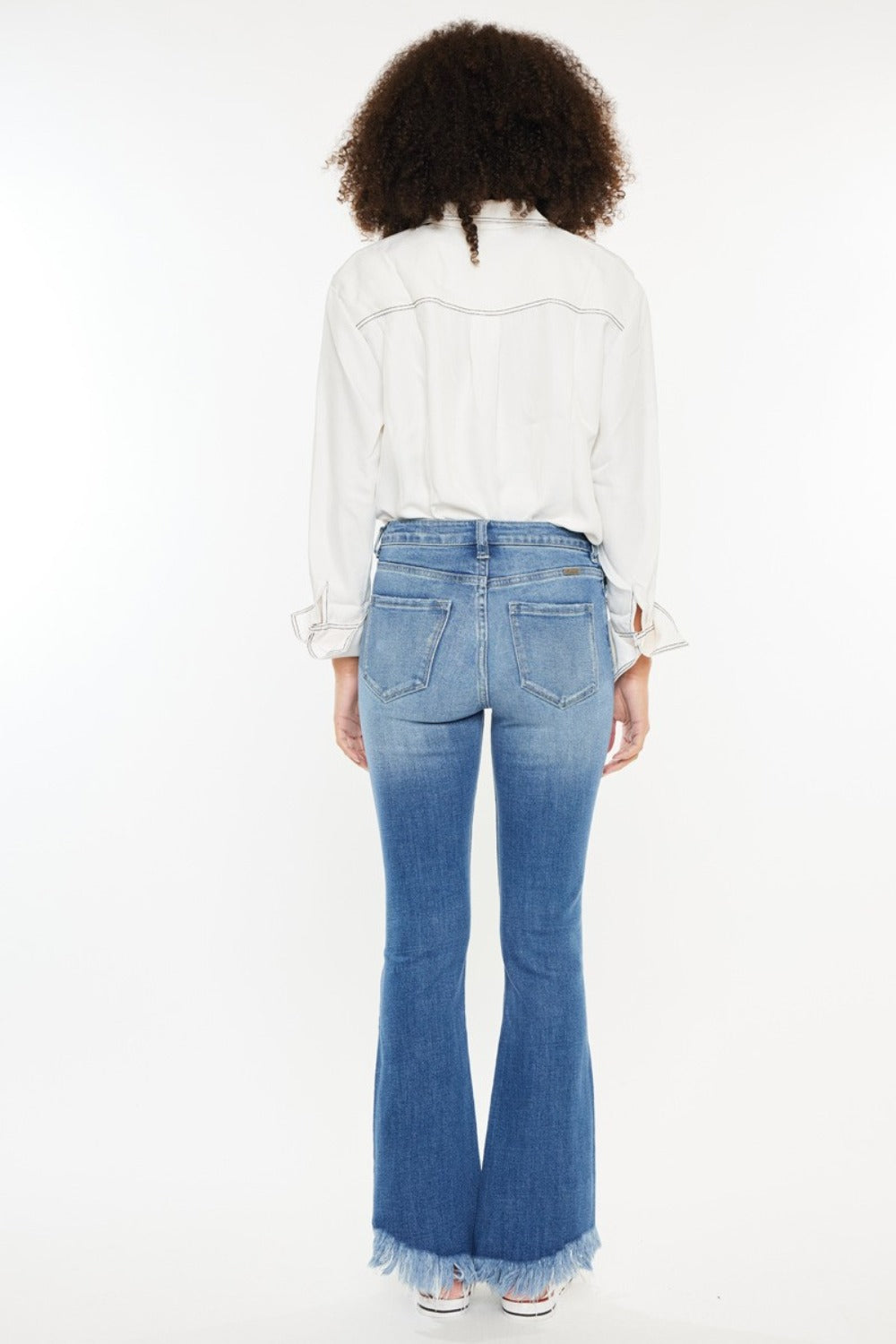 KanCan High Rise Raw Hem 5 Pockets Design Medium Wash Ankle Bootcut Denim Jeans