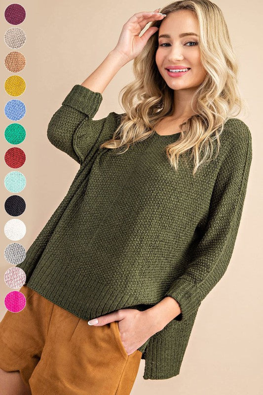 ee:some Loose Fit V-Neck Side Slits Knit Pullover Sweater