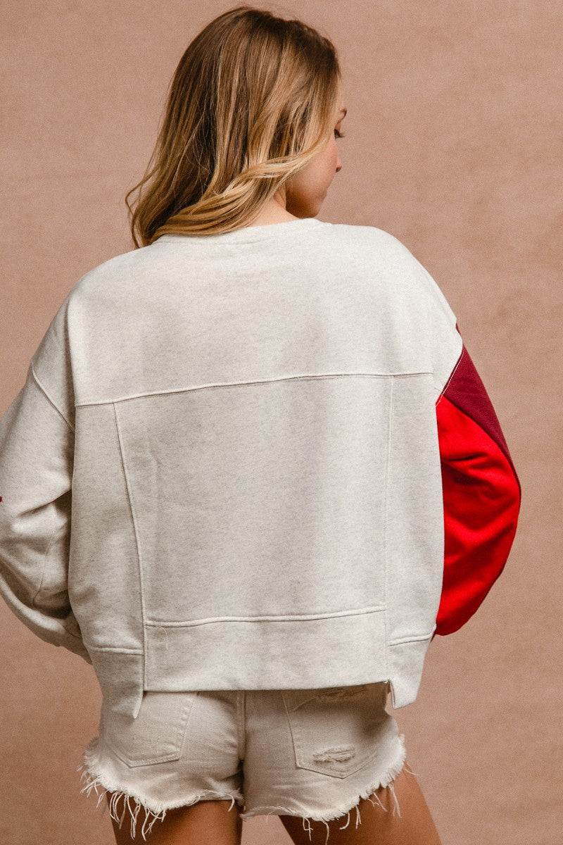 BiBi Star Patch Detail Spliced Hem French Terry Long Sleeves Sweatshirt | Ivory