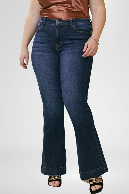 KANCAN As Shown Plus High Rise Dark Wash Flare Jeans