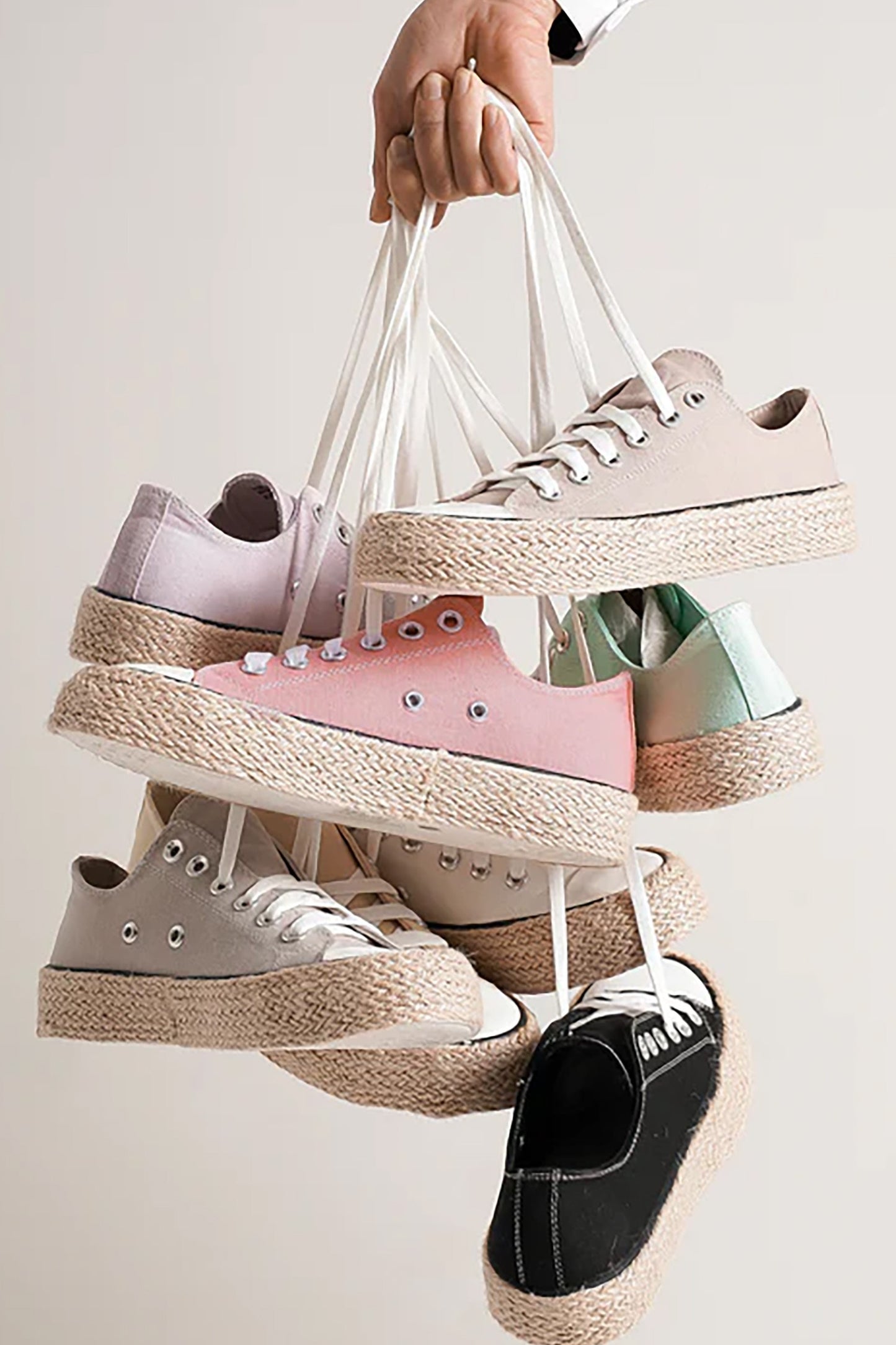 Beast Fashion Lace Up Round Toe Woven Espadrille Sole Sneakers | Black