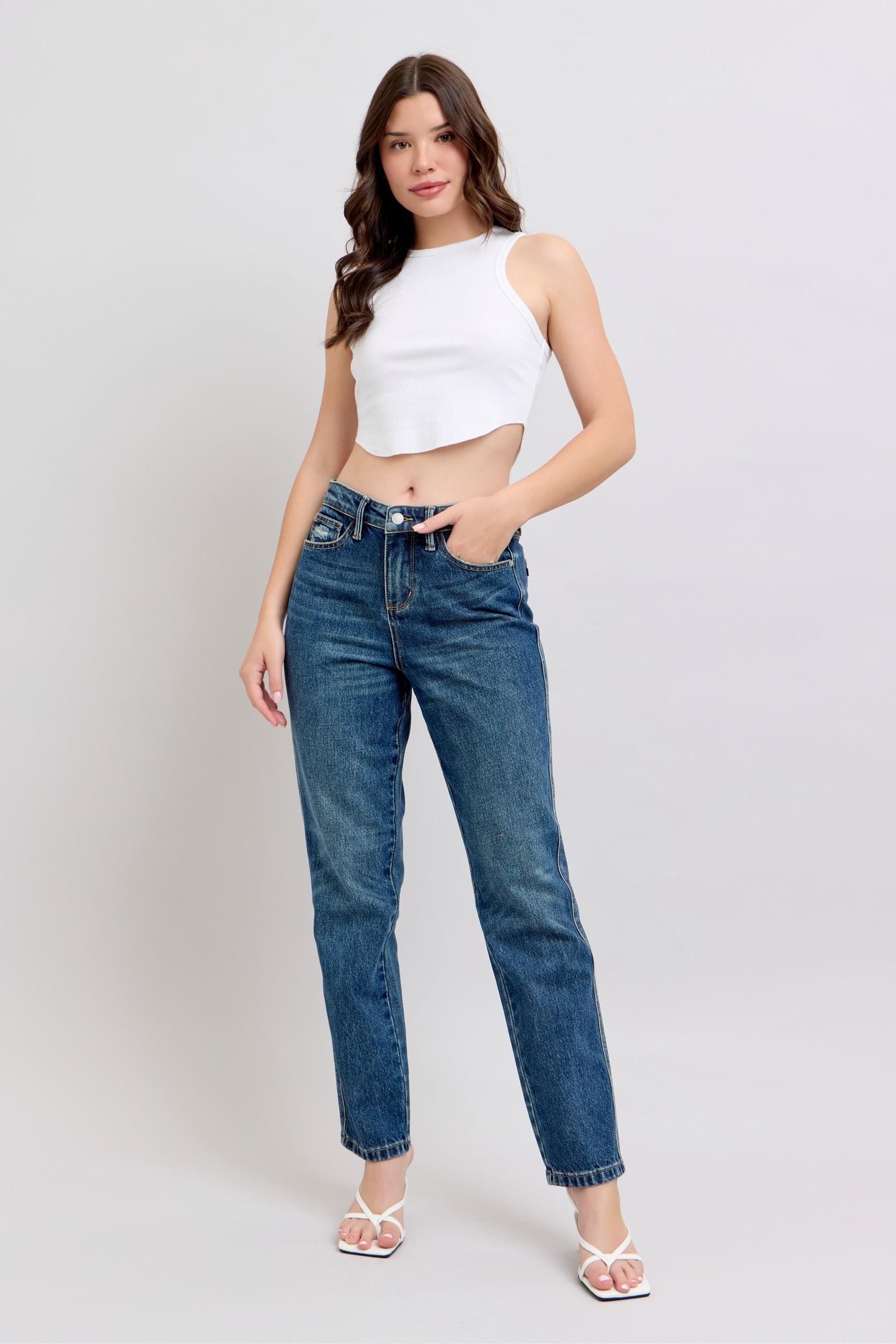 Judy Blue High Waist Rigid Magic Non-Destroy Dark Wash Straight Leg Denim Jeans