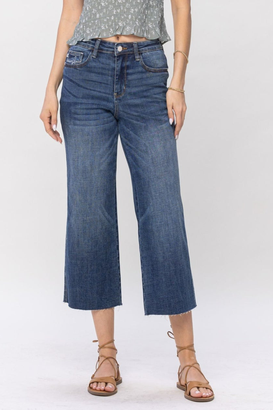 JUDY BLUE Renee Full Size Medium Wash Wide Leg Cropped Jeans