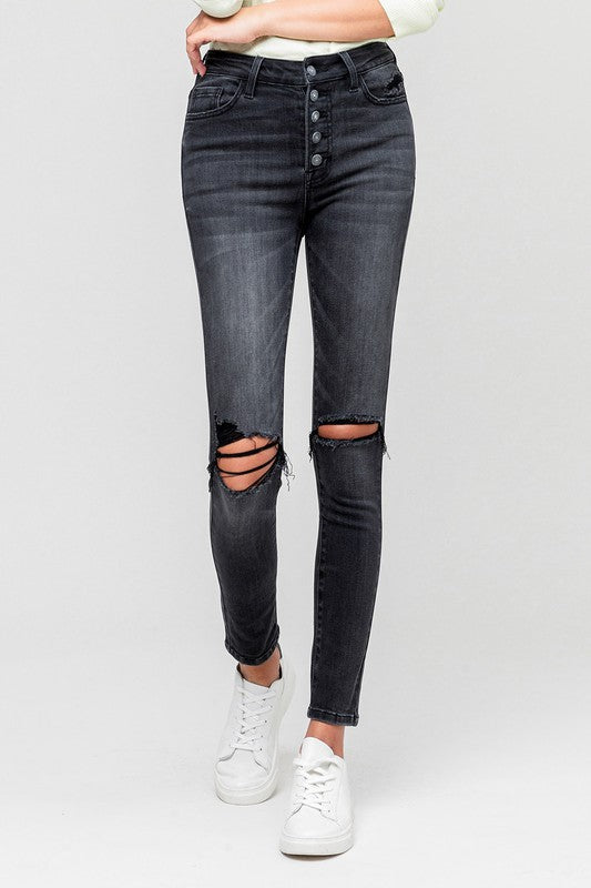 VERVET York High Rise Distressed Stretch Button Fly Ankle Skinny Jeans