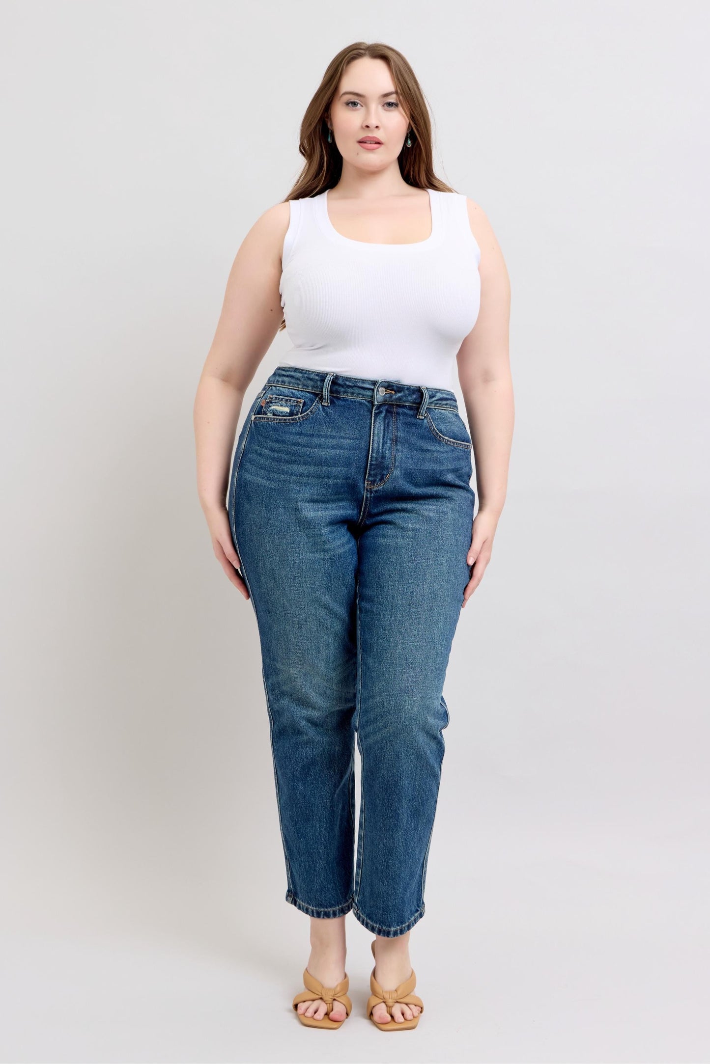 Judy Blue High Waist Rigid Magic Non-Destroy Dark Wash Straight Leg Denim Jeans