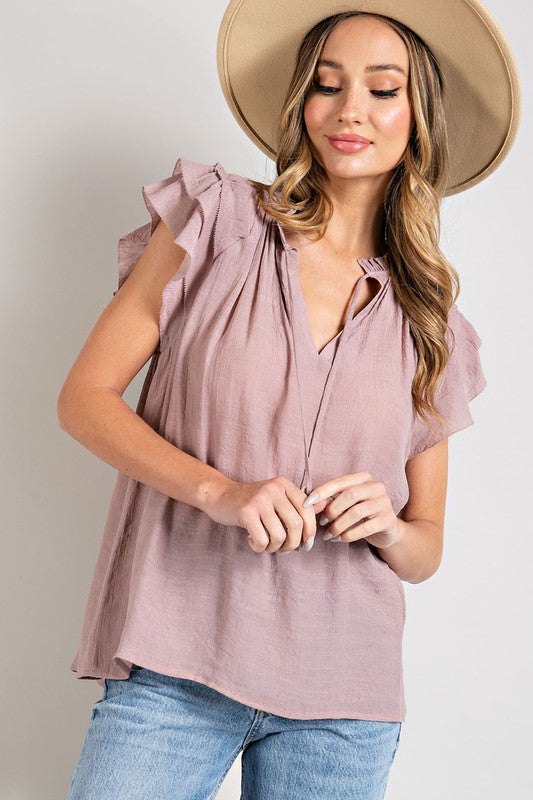 ee:some Tiered Ruffle Sleeves V-Neck Tie Detail Blouse