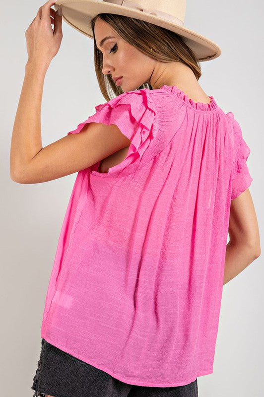 ee:some Tiered Ruffle Sleeves V-Neck Tie Detail Blouse