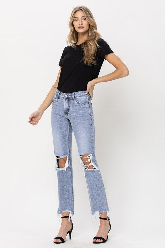VERVET Blue Melody Super High Rise 90's Vintage Straight Crop Jeans