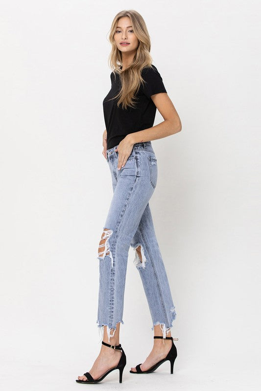 VERVET Blue Melody Super High Rise 90's Vintage Straight Crop Jeans