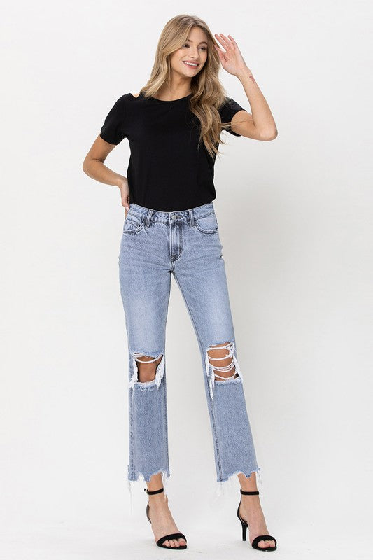 VERVET Blue Melody Super High Rise 90's Vintage Straight Crop Jeans