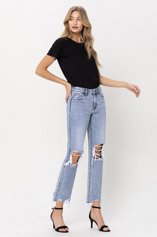 VERVET Blue Melody Super High Rise 90's Vintage Straight Crop Jeans