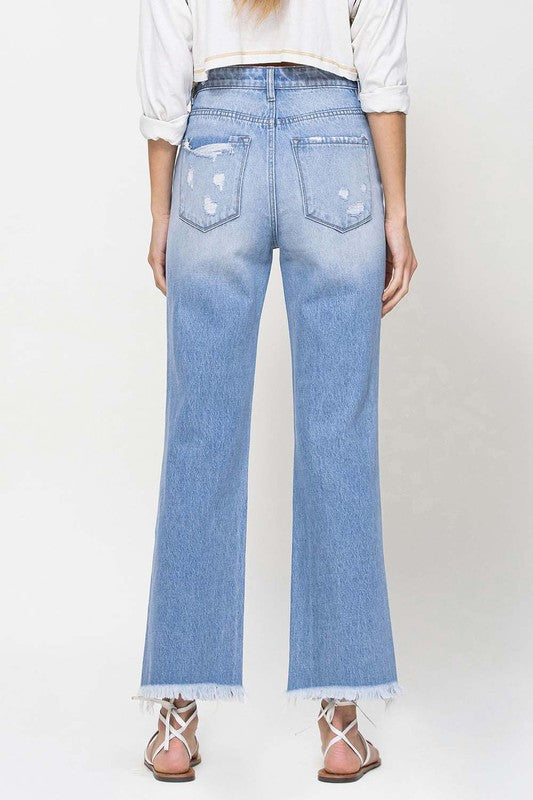 VERVET Georgia Twilight 90's Vintage Frayed Hem Distressed Ankle Flare Jeans