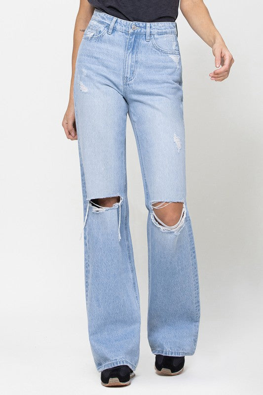 VERVET Sunny Plains 90's Vintage Distressed Knees Zipper Fly Flare Jeans