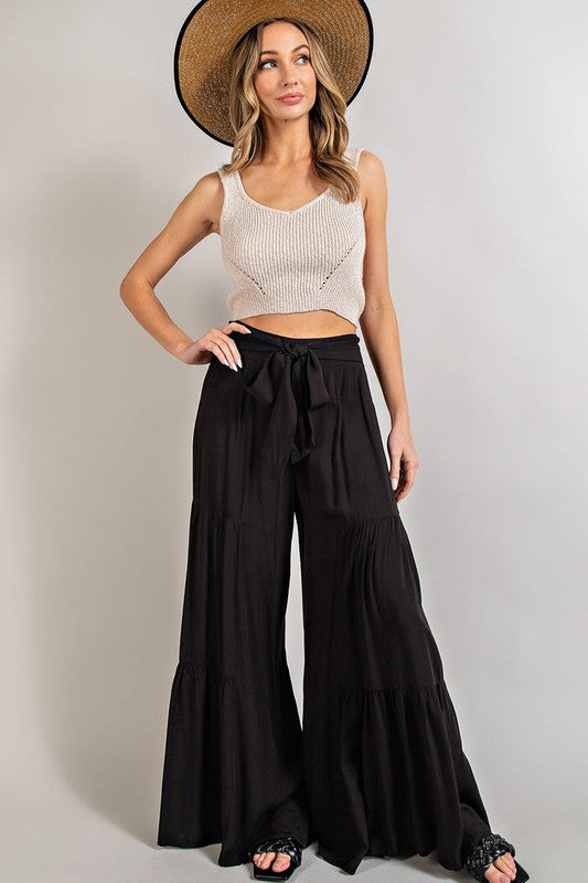 ee:some High Waist Tie Detail Tiered Design Flared Pants