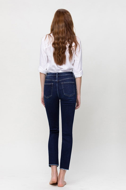 VERVET Growing Light Super High Rise Frayed Hem Slim Straight Jeans