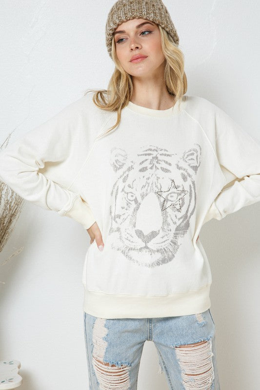 BLUE B French Terry Tiger Studded Star Graphic Sweatshirt