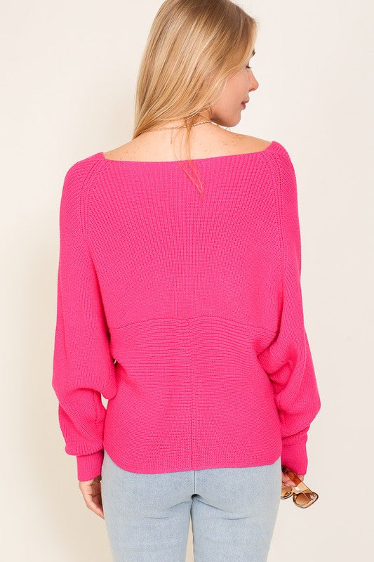 Lumiere Relaxed Fit Cross Over Front Long Sleeves Cropped Sweater
