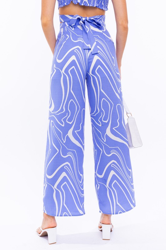 LE LIS Swirl Abstract Pattern Side Pockets Long Wide Leg Pants