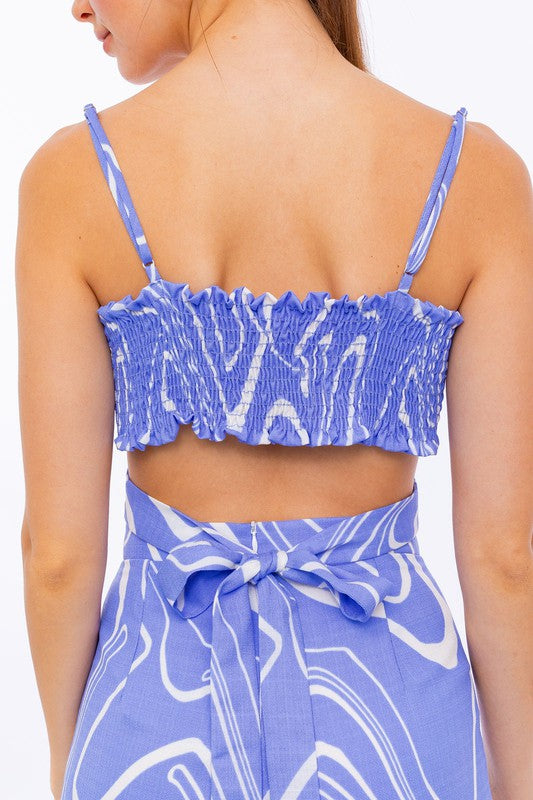 LE LIS Swirl Abstract Pattern Surplice Spaghetti Straps Cropped Top