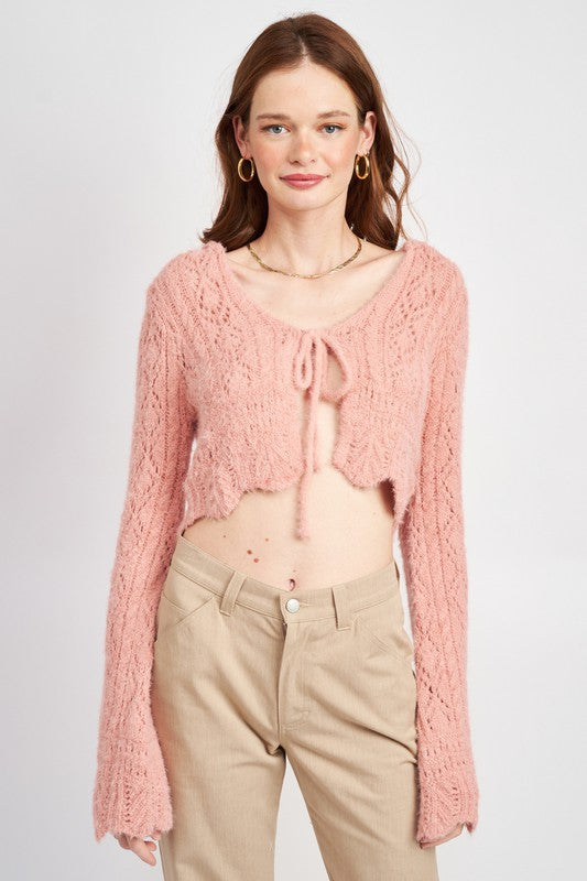Emory Park Flared Sleeves Crochet Cropped Cardigan