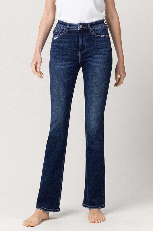 VERVET Sparkling High Rise Distressed Hem Detail Ankle Slim Bootcut Jeans