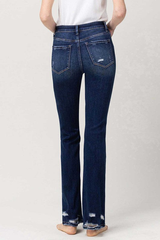 VERVET Sparkling High Rise Distressed Hem Detail Ankle Slim Bootcut Jeans