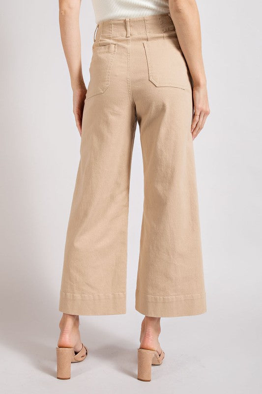 ee:some Soft Washed High Rise Front Pockets Ankle Wide Leg Pants