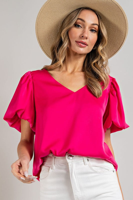 ee:some Relaxed Fit V-Neckline Puff Sleeves Blouse