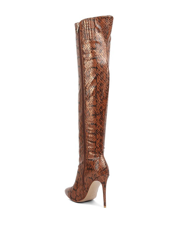 LONDON RAG Catalina Snake Print Stiletto Knee Boots