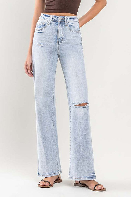 VERVET Tender 90's Vintage Super High Rise Zip Fly Distressed Flare Jeans