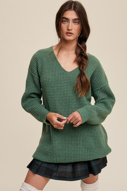 Listicle Slouchy V-Neck Oversized Ribbed Knit Pullover Sweater