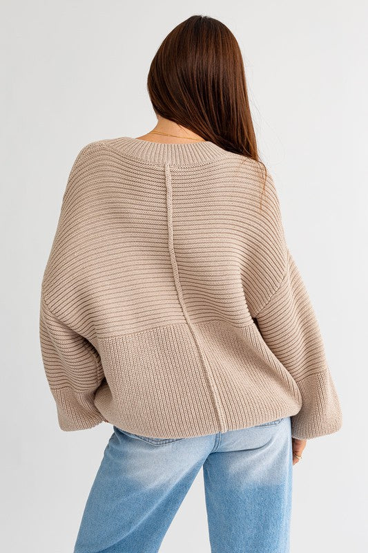 LE LIS Relaxed Fit Long Sleeves Ribbed Knitted Pullover Sweater