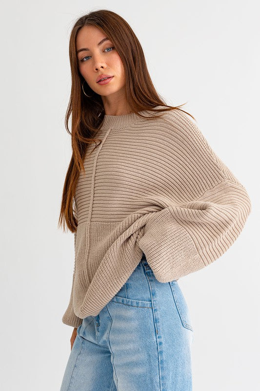 LE LIS Relaxed Fit Long Sleeves Ribbed Knitted Pullover Sweater