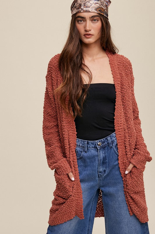 Listicle Popcorn Long Sleeves Open Front Knit Sweater Cardigan