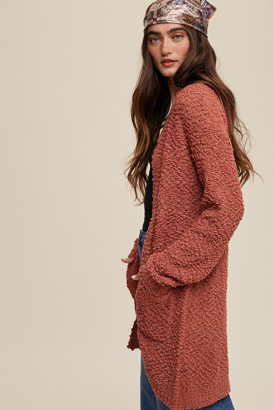 Listicle Popcorn Long Sleeves Open Front Knit Sweater Cardigan