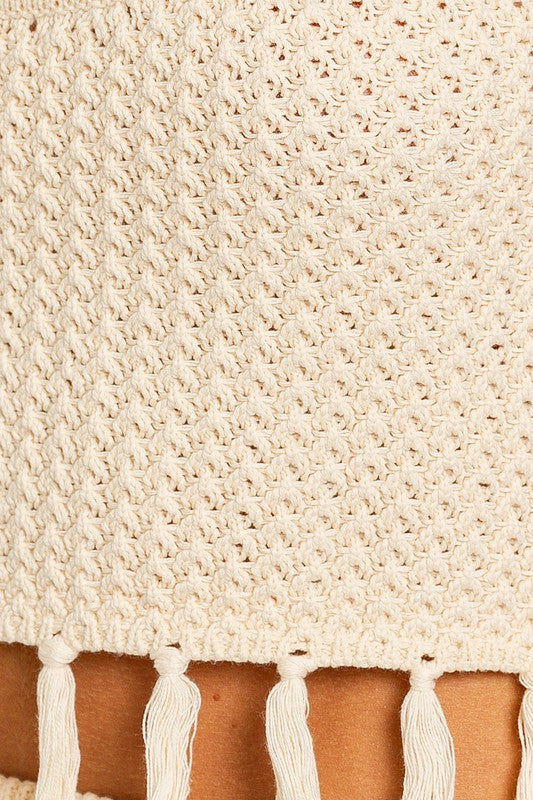 LE LIS Boho Crochet Tassel Detail Spaghetti Straps Cropped Top