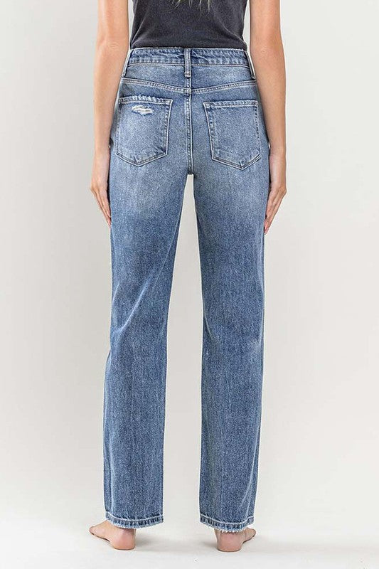Flying Monkey Mase 90's Vintage High Rise Distressed Zip Fly Slim Straight Jeans
