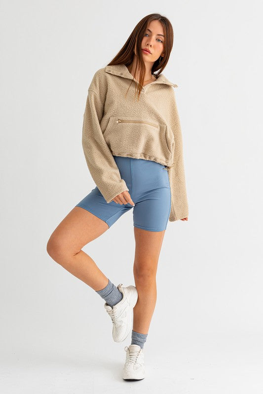 LE LIS Pocket Detail Boxy Fleece Long Sleeves Pullover Sweatshirt