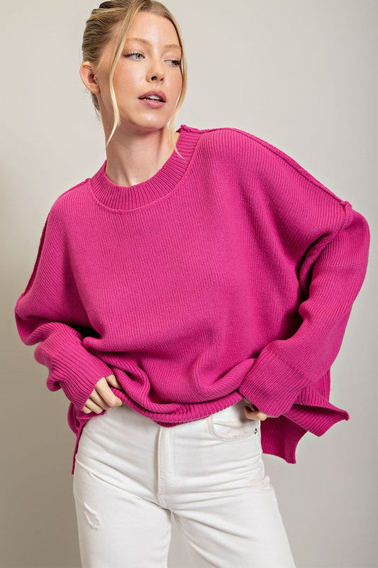 ee:some Oversized Long Sleeves Side Slits Ribbed Sweater