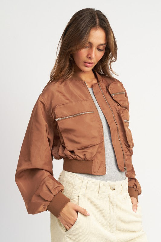 Emory Park Long Sleeves Cropped Bomber Jacket with Pockets