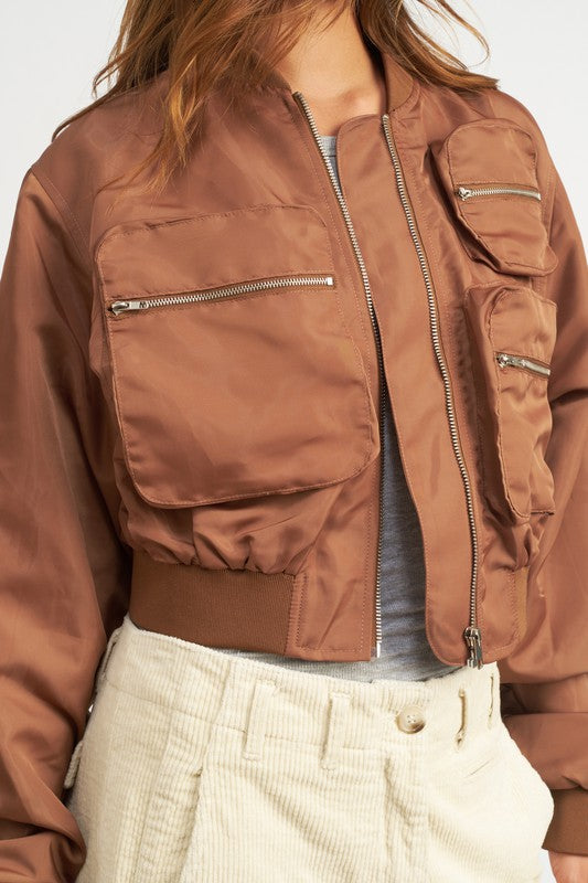 Emory Park Long Sleeves Cropped Bomber Jacket with Pockets