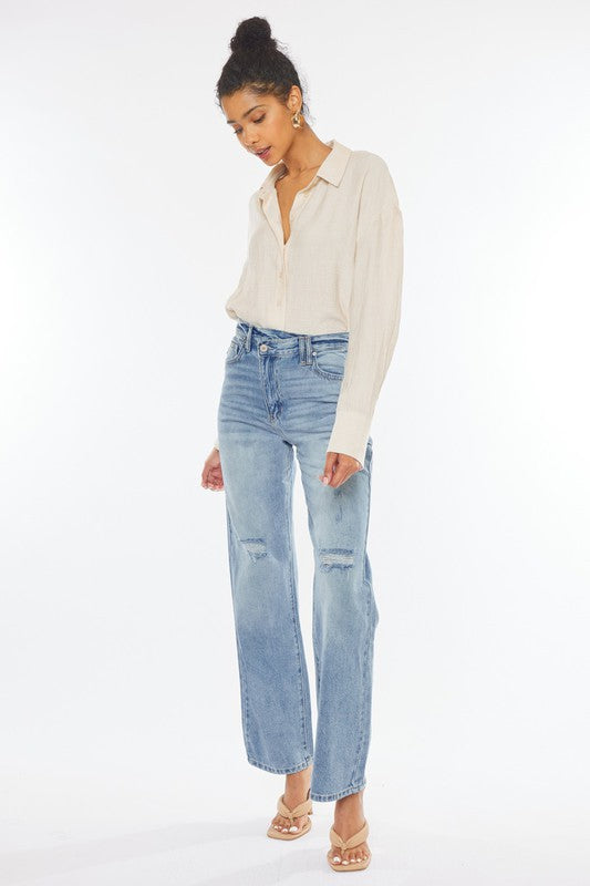 KANCAN 90's Vintage Distressed Wide Leg Straight Denim Jeans