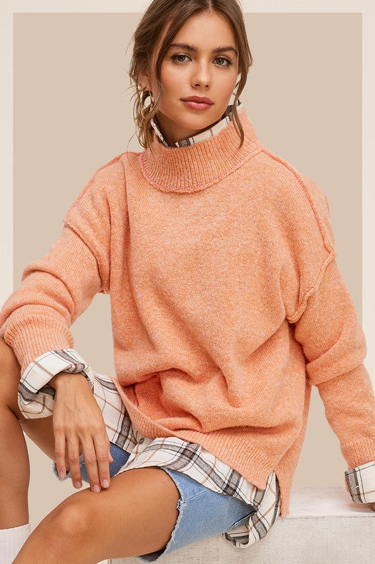 La Miel Ella Turtle Neck Drop Shoulders Oversized Pullover Sweater
