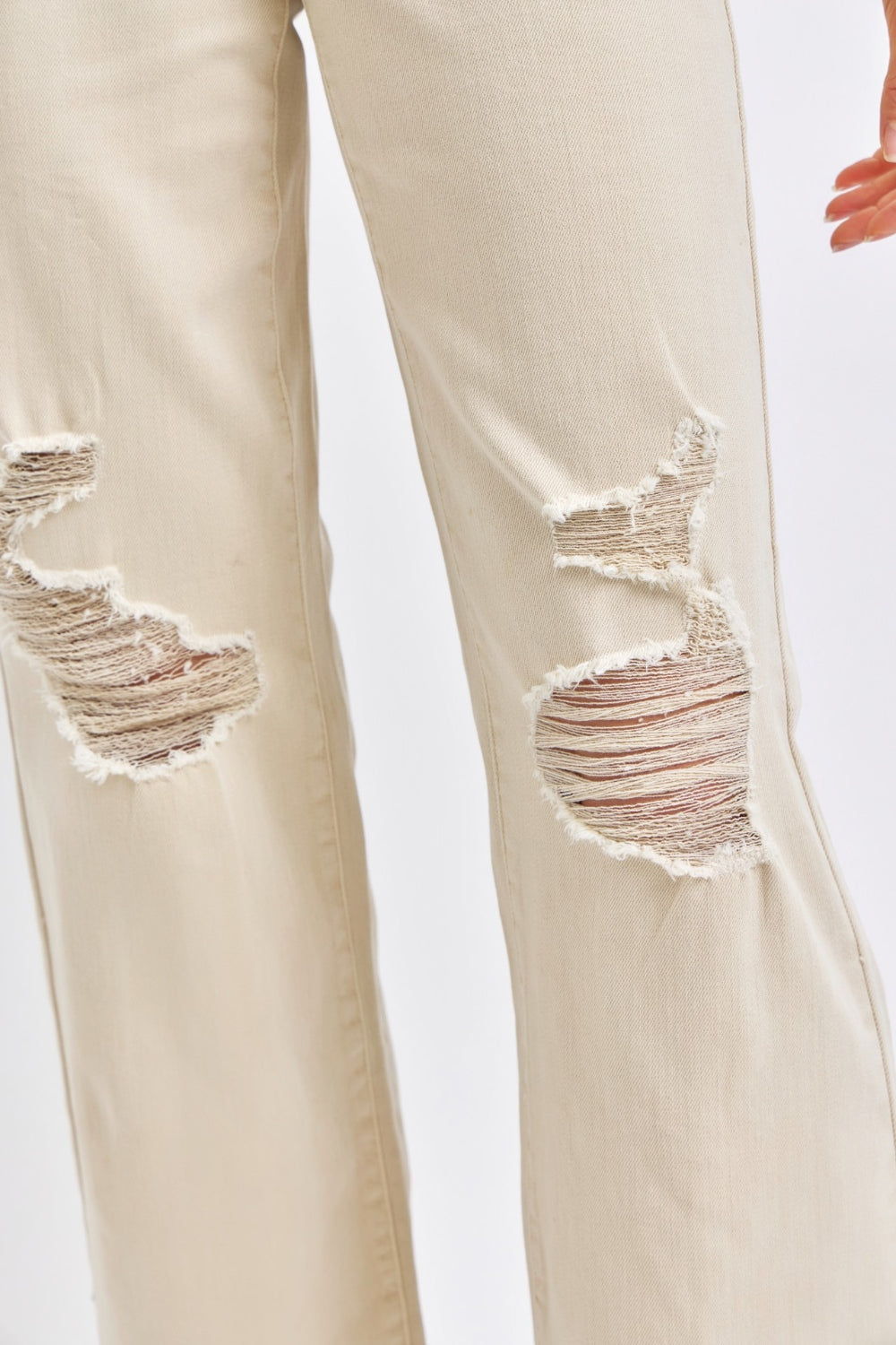 Judy Blue High Rise Waist Distressed Knee Zip Fly Wide Leg Denim Jeans | Bone
