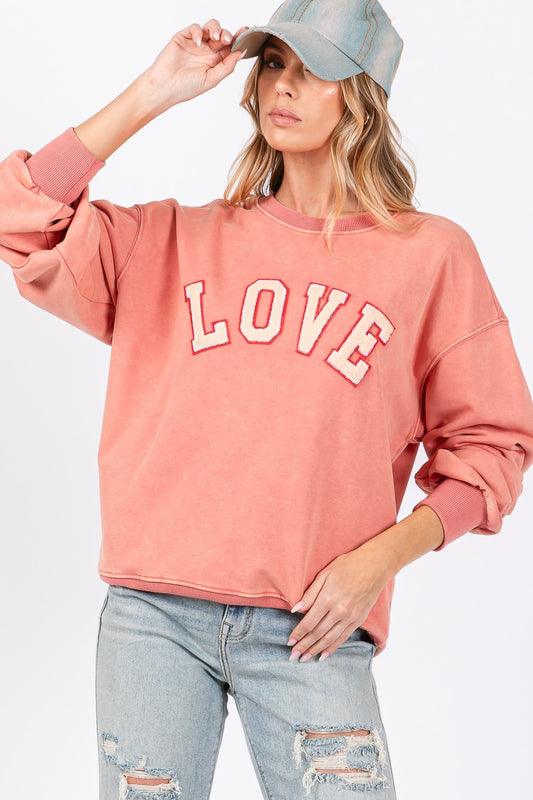 SAGE + FIG LOVE Path Applique Drop Shoulder Long Sleeves Sweatshirt | Orange