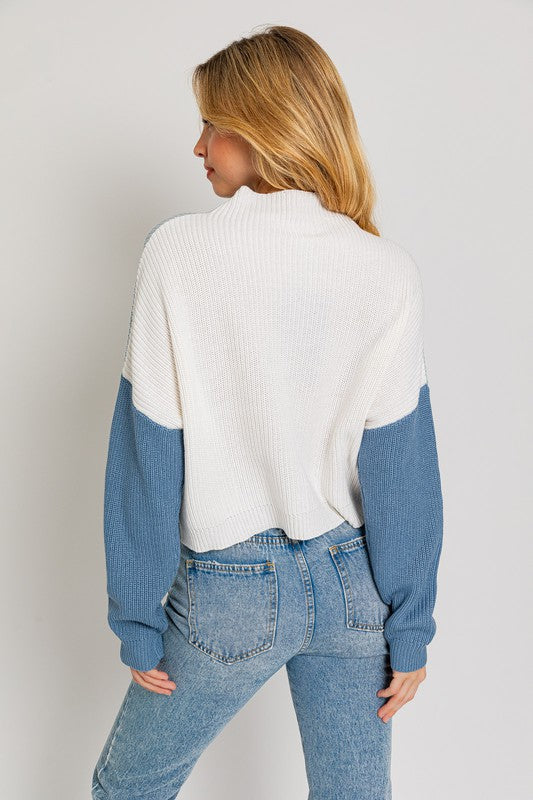 LE LIS Color Block Long Sleeves Mock Neck Oversized Pullover Sweater