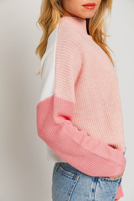 LE LIS Color Block Long Sleeves Mock Neck Oversized Pullover Sweater