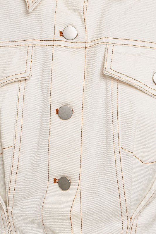 LE LIS Short Sleeves Button Closure Pocketed Denim Romper