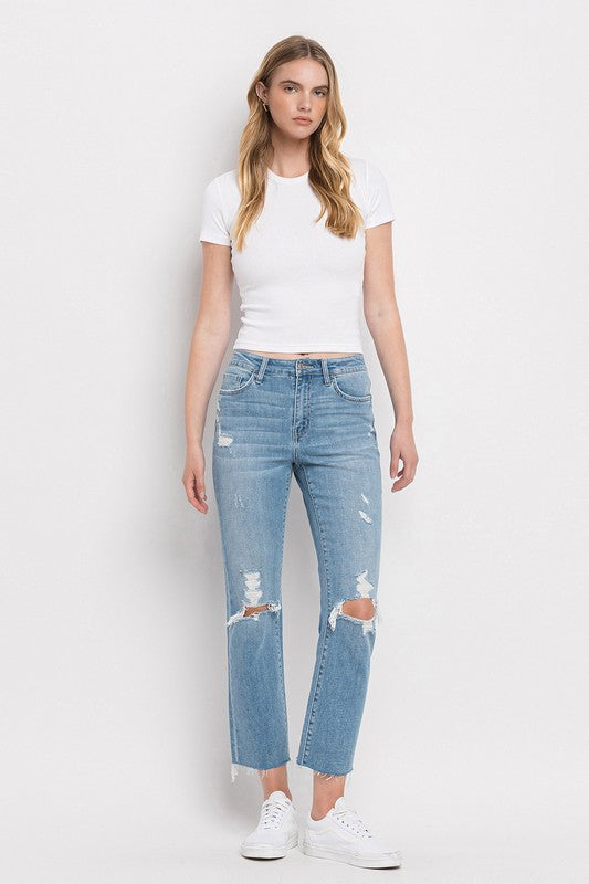 Flying Monkey Lani High Rise Distressed Cropped Straight Jeans